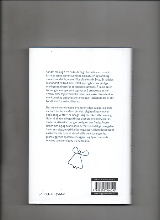 Noe å tro på - En filosofs tanker om tro i vår tid, Henrik Syse, Cappelen Damm 2011 Smussbind Pen O2   