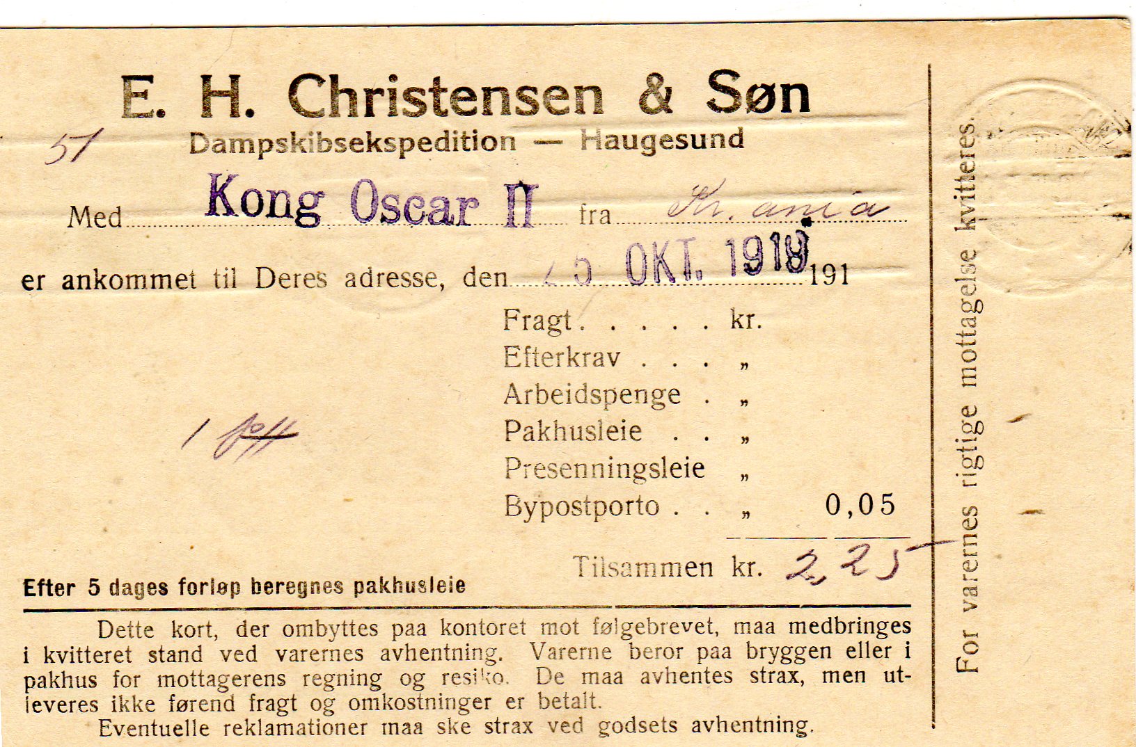 Skipskort Kong Oscar 2