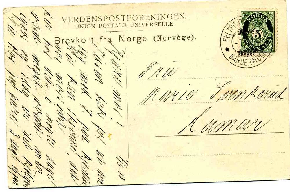 AL Olsen 1907 Hilsen fra Gardermoen  st Feltpostkontoret Gardermoen 1913