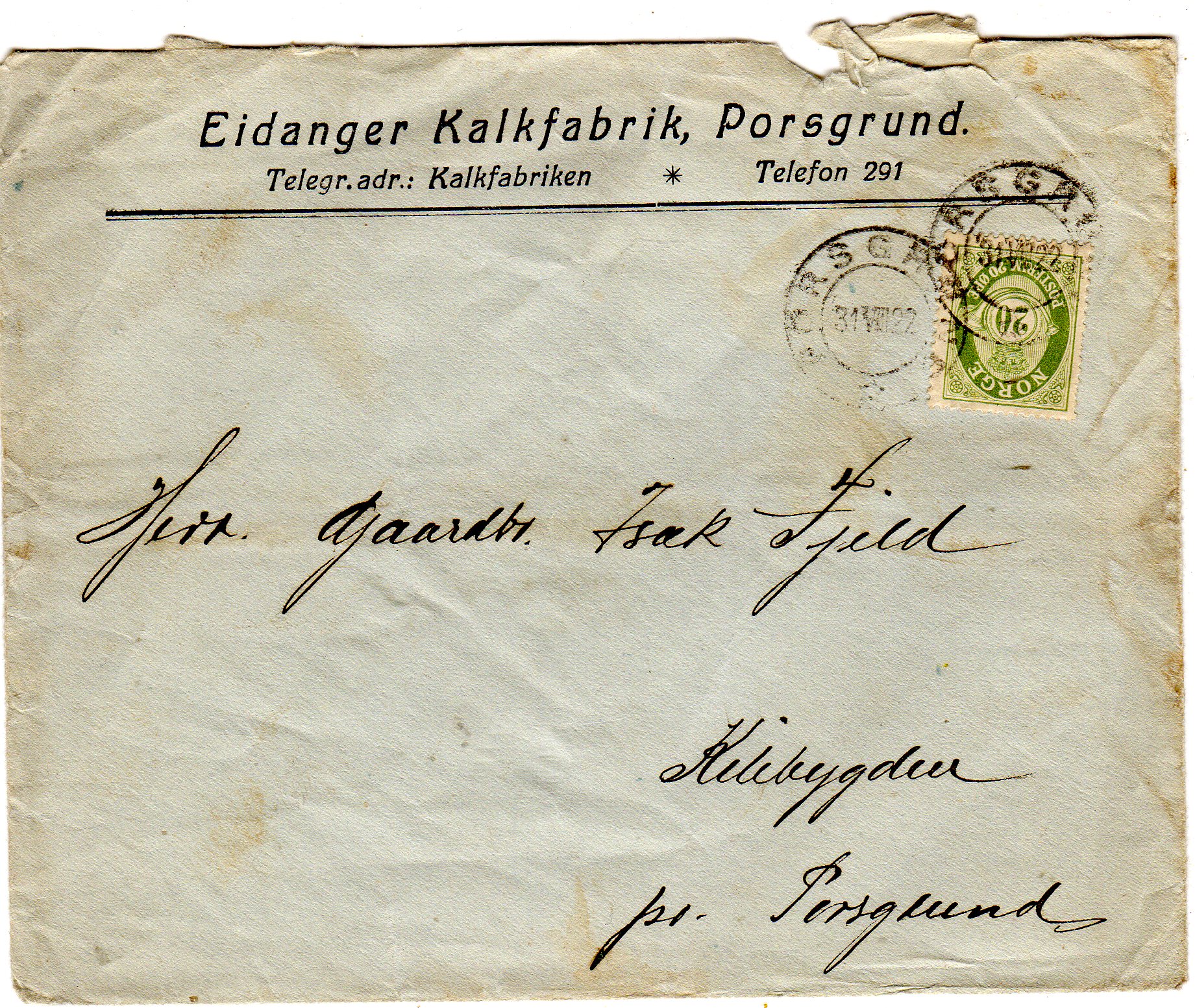 Eidanger kalkfabrik,Porsgrund rift st Porsgrund 31VII1922 nr8