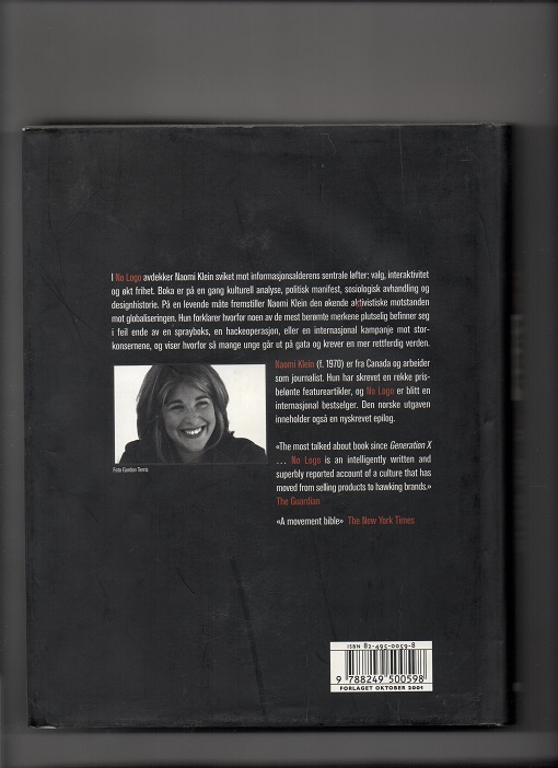 No Logo: Med merkevareterroristene i sikte, Naomi Klein, Oktober 2001 (2000) Smussbind Pen N   