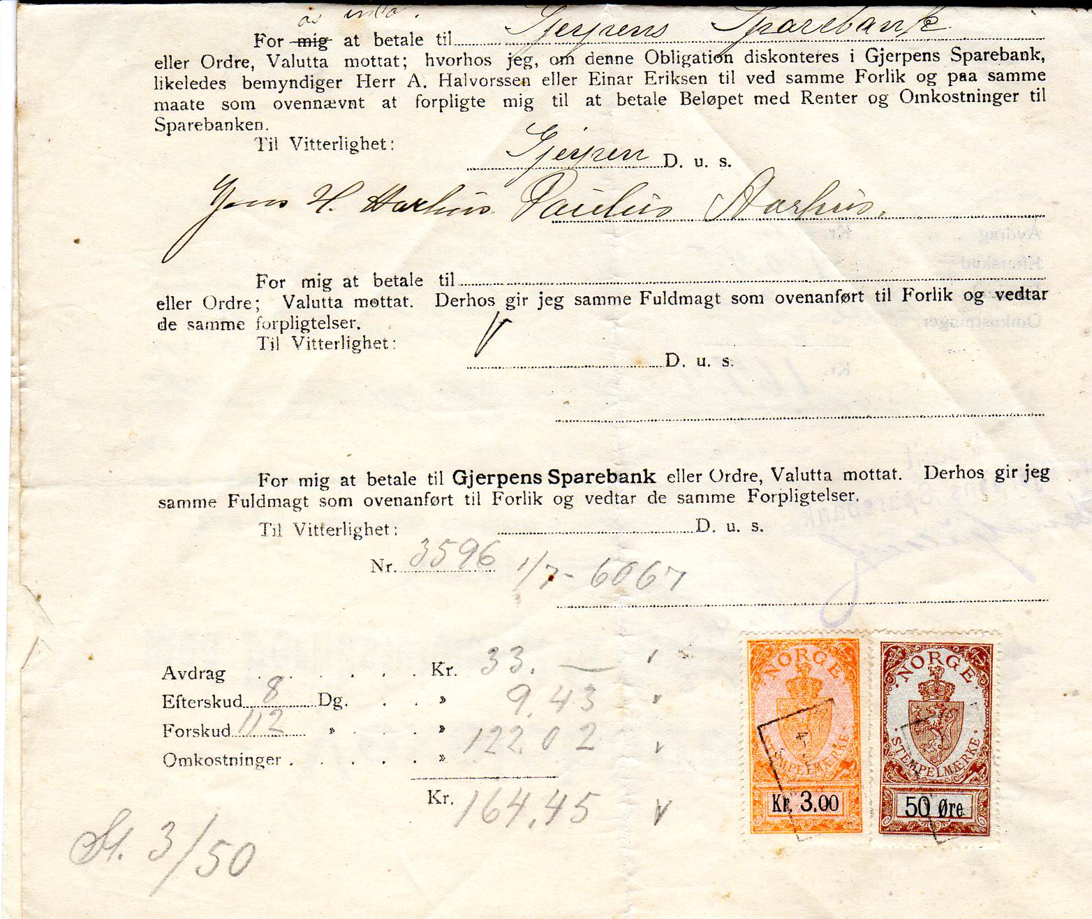 nr 10115 Vexel obligasjon Gjerpen sparebank 1918