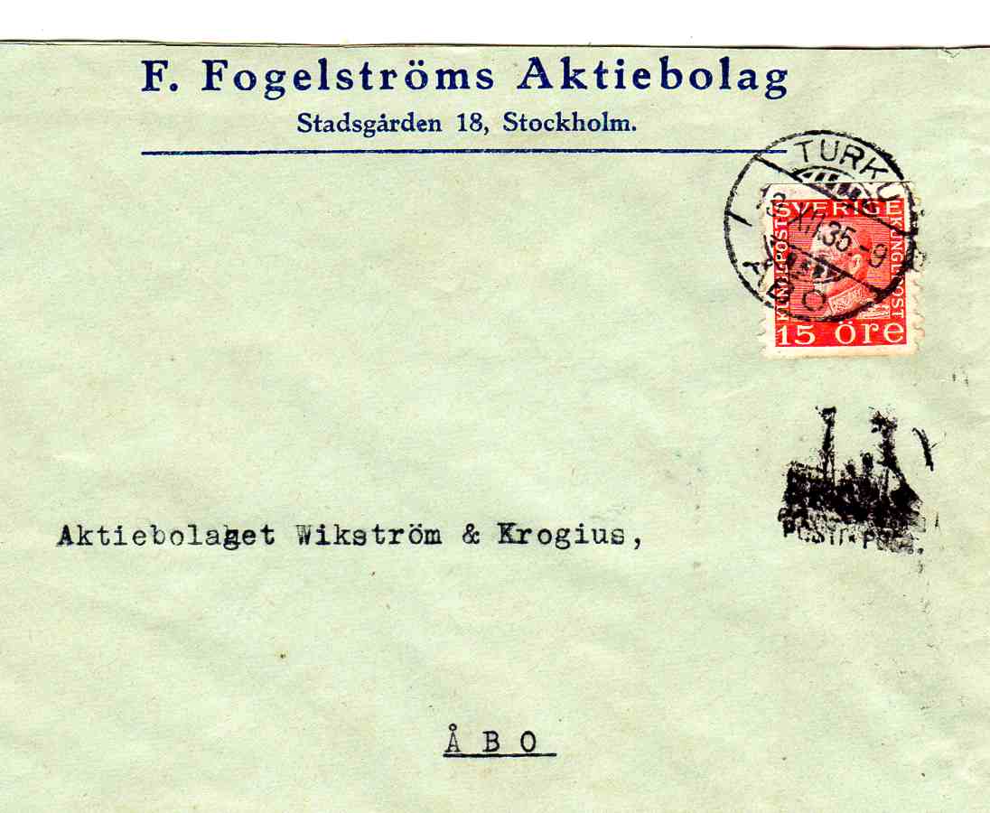 F Fogelstrøms Aktiebolag st Turku/Åbo 1935 skippsstempel To rødekorsmerker