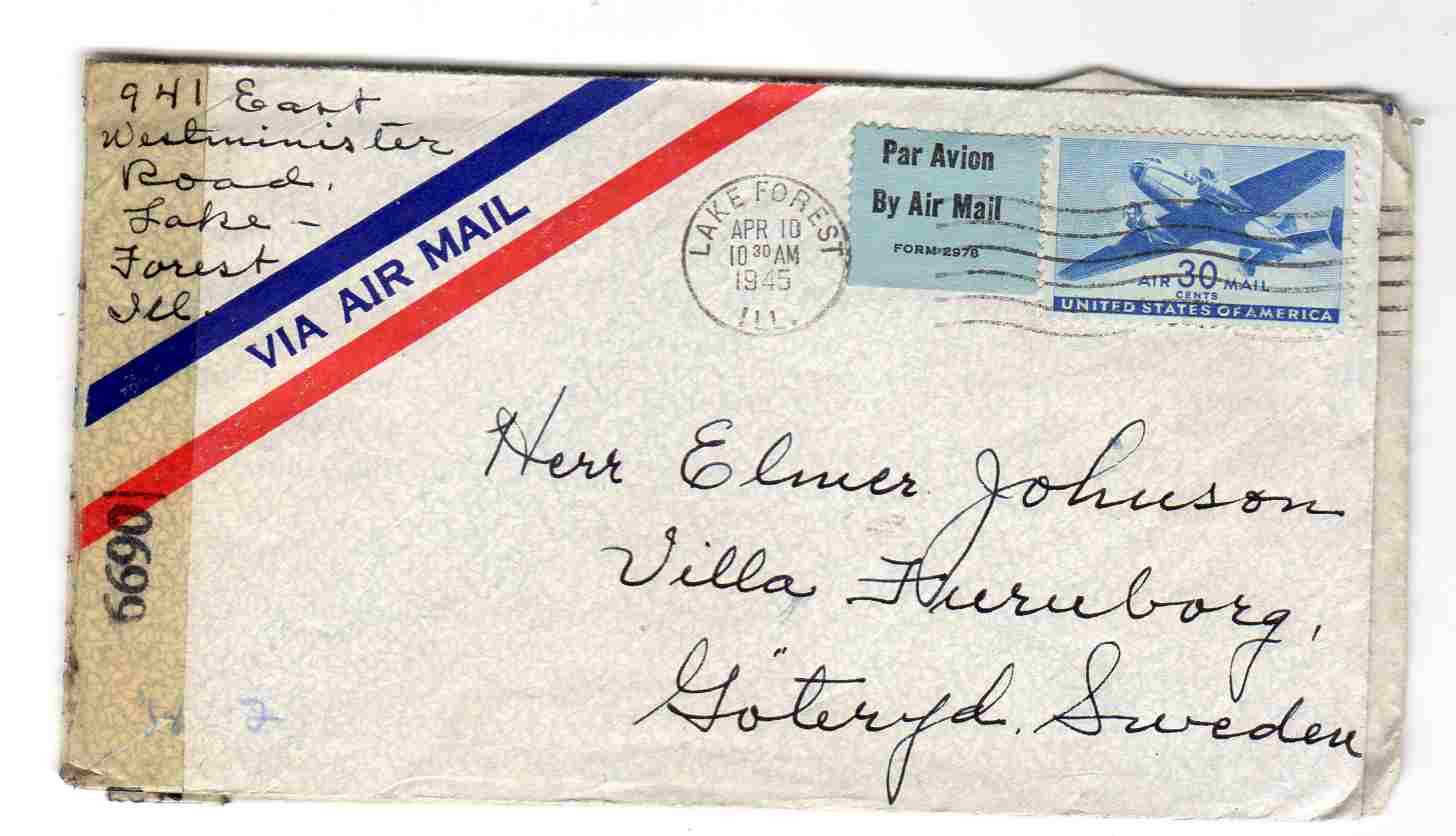 st Lake Forest 1945 med brev air mail 6690