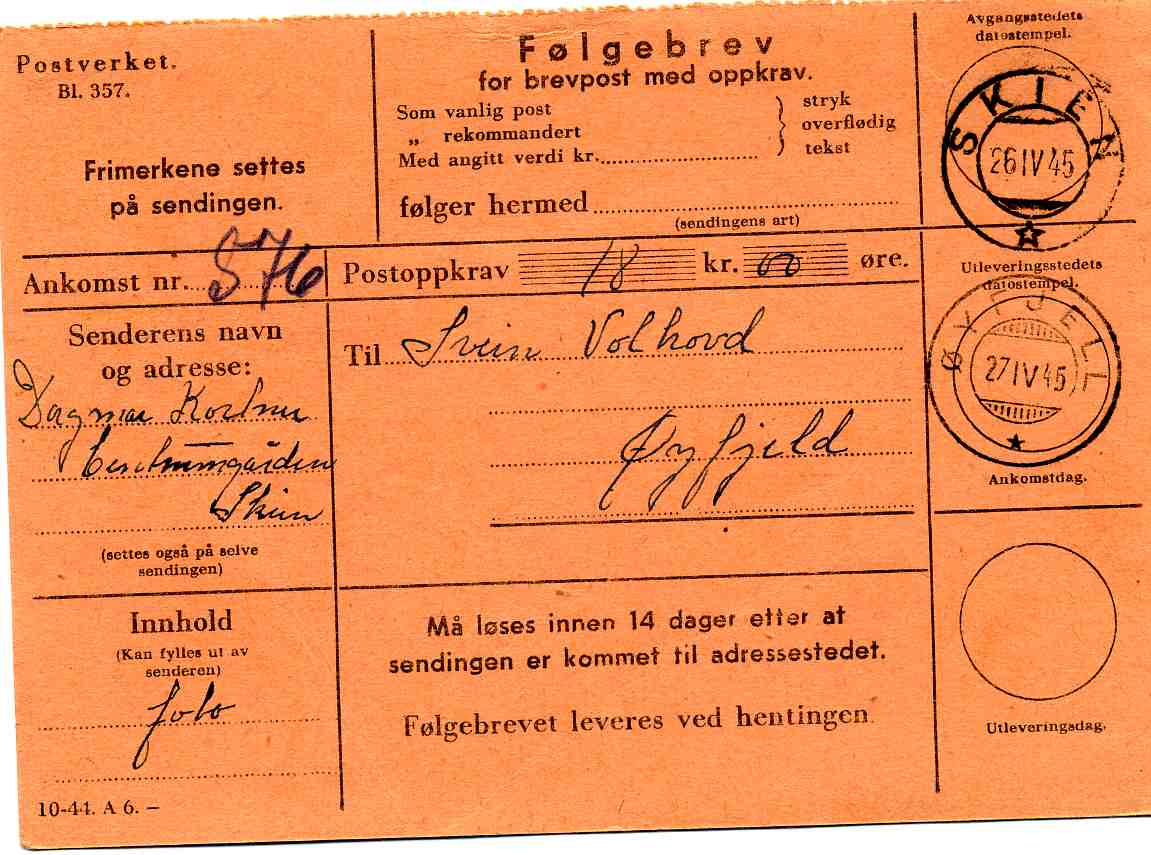 st Skien/Øyfjell 1945