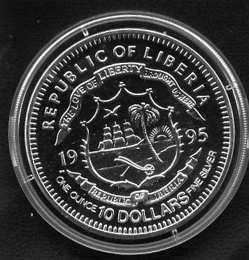 Liberia 10 dollar sølv kv0 proof