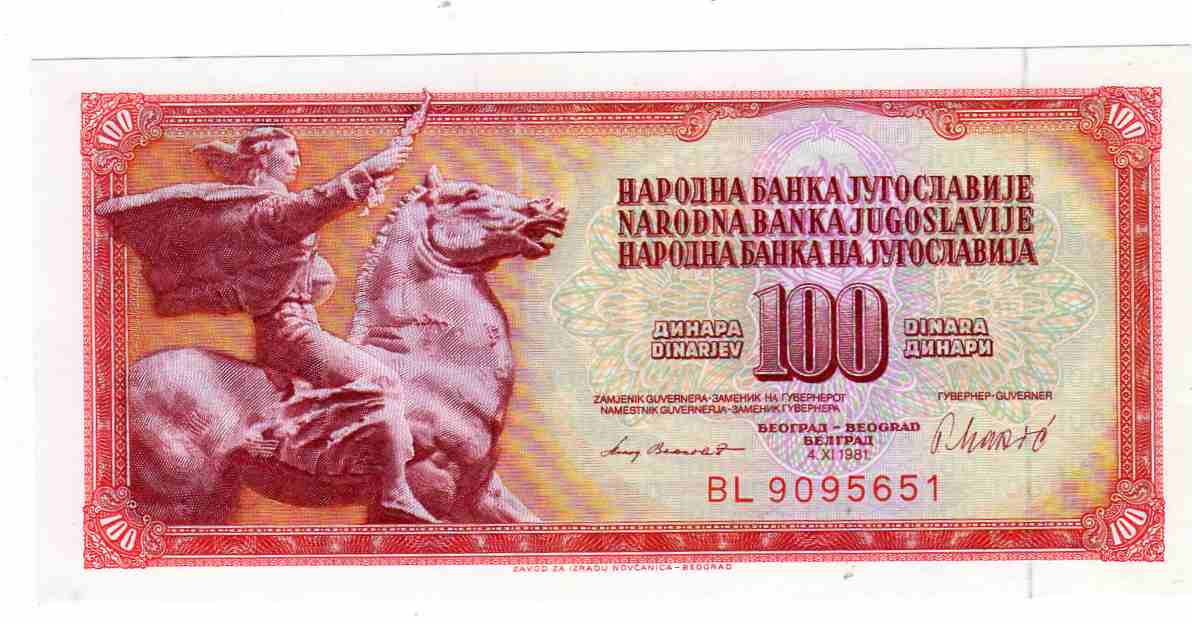 Jugoslavia 100 dinarer BL 9095651 kv0