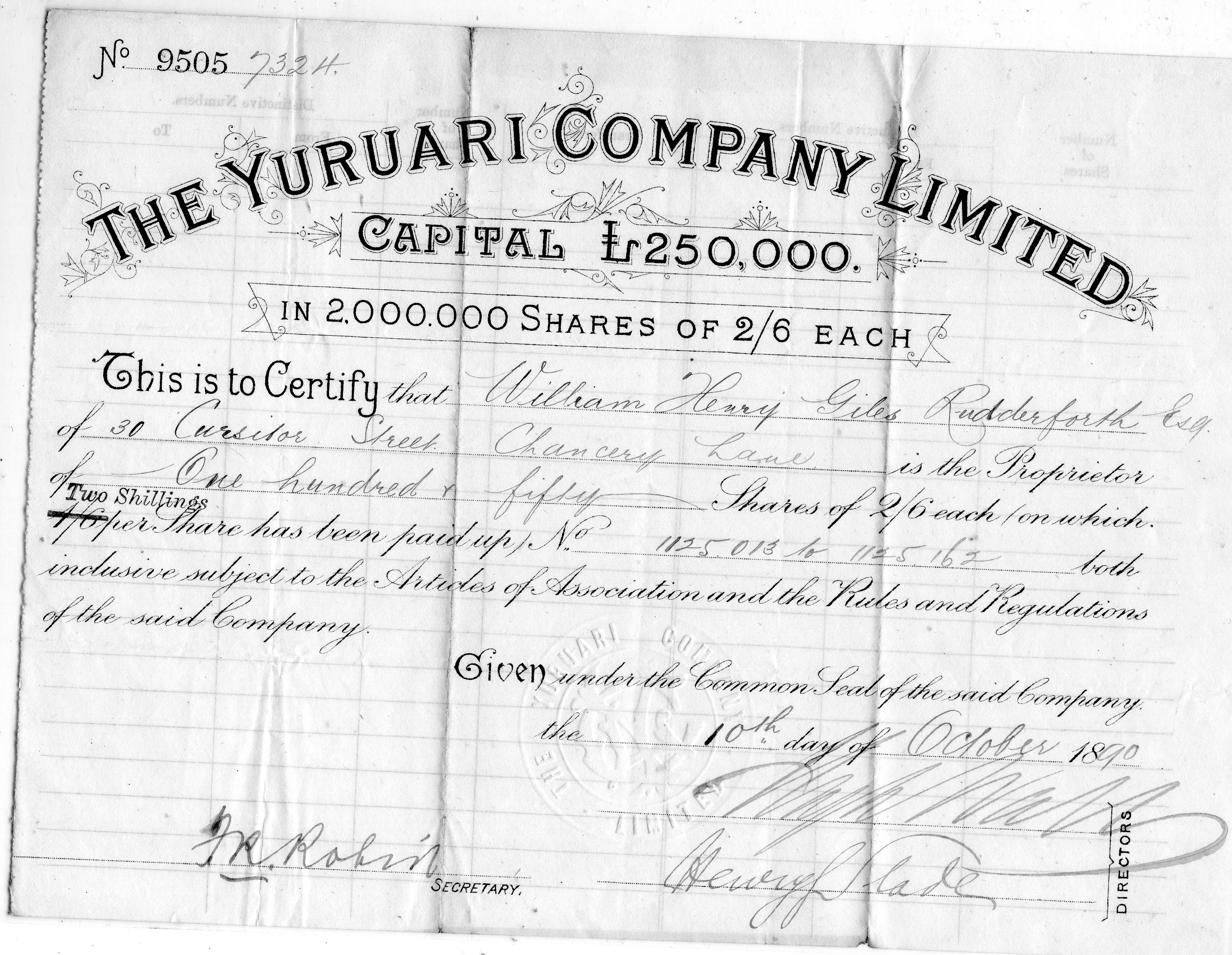 The Yuruari Company limited no 9505 1870