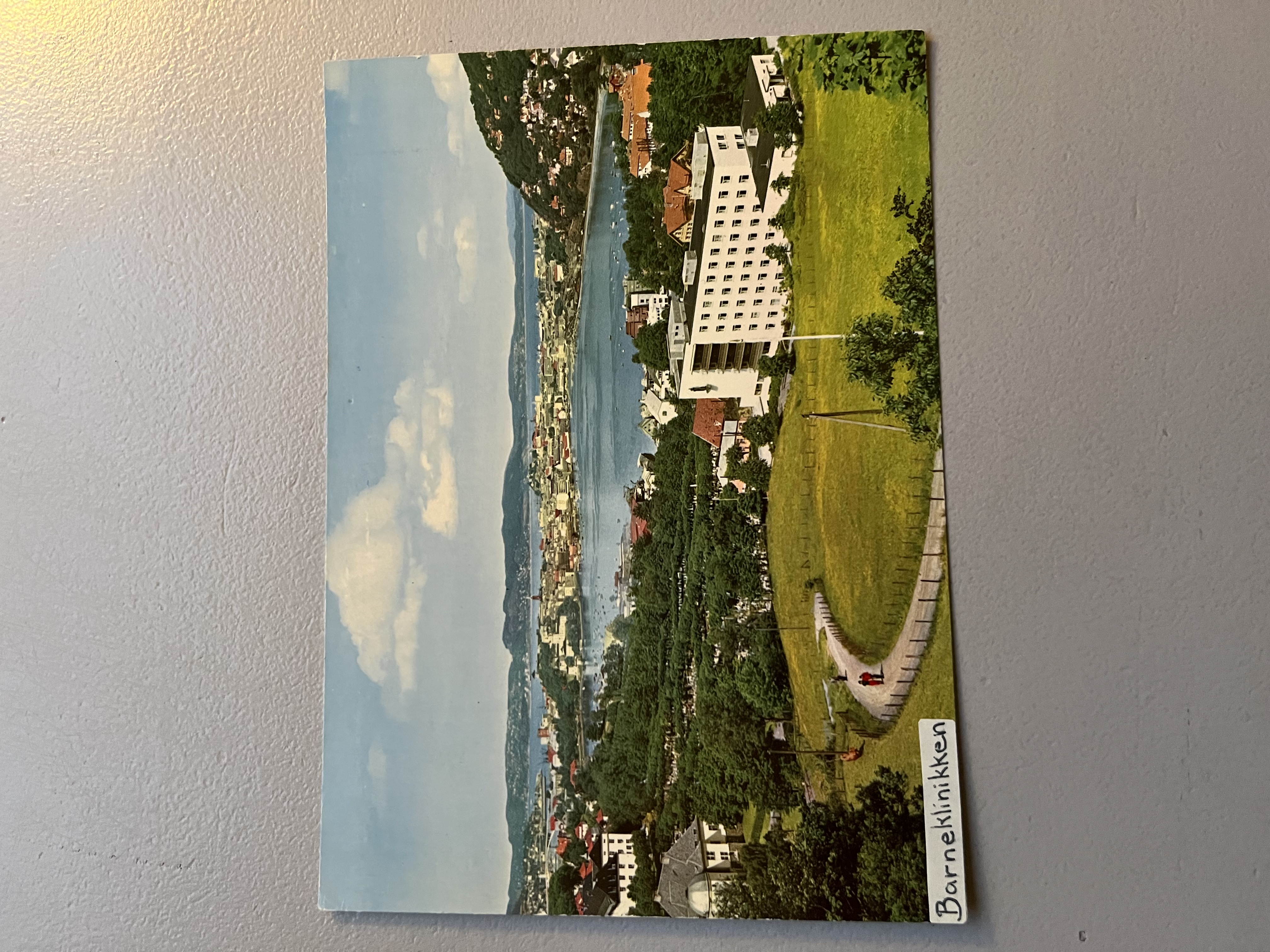 Barneklinikken, Bergen, utsikt over byen og Store Lungegårdsvann, F-1002-2, Aune kunstforlag