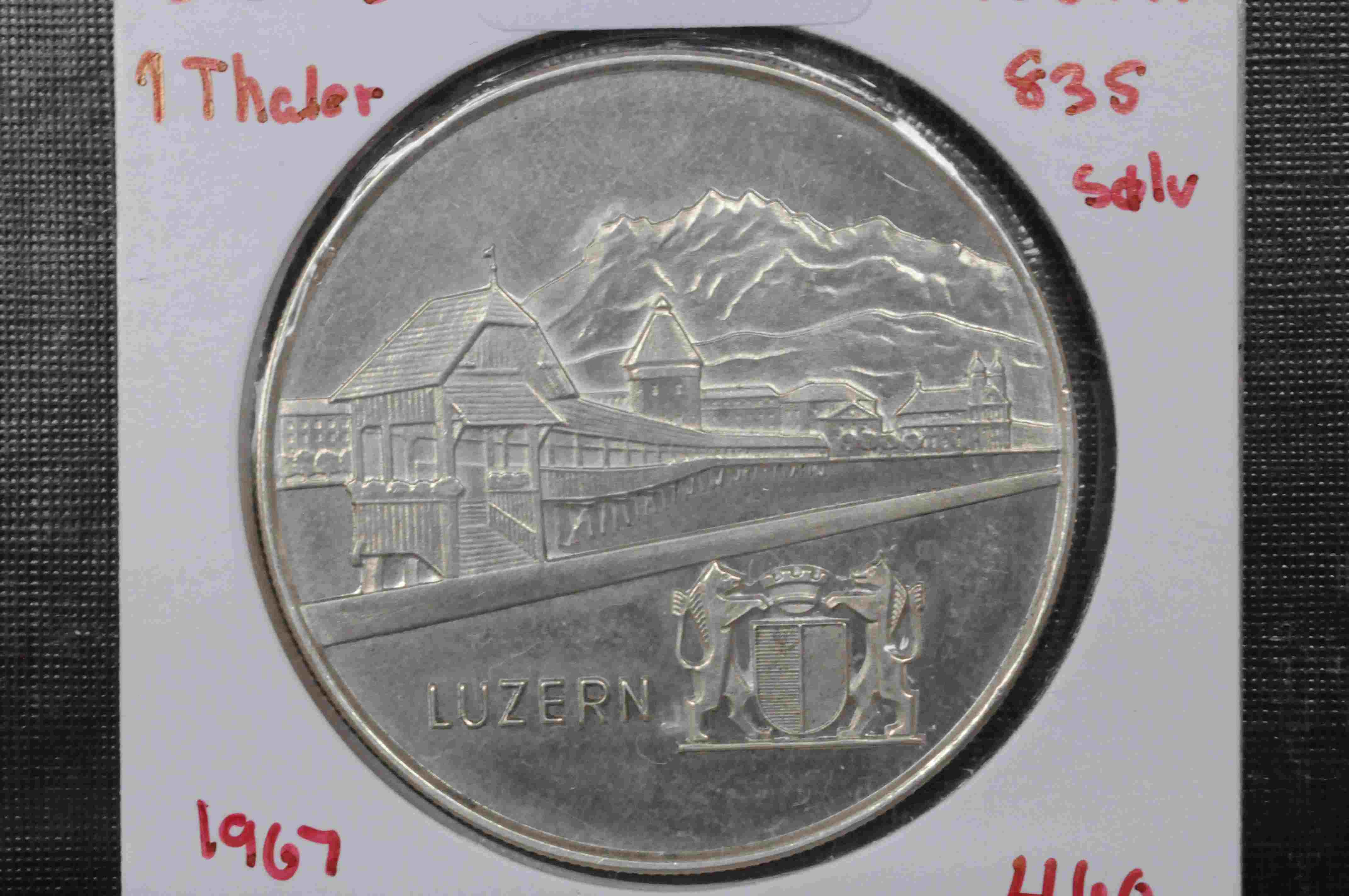 1 thaler Luzern 835 sølv 1967 kv 1/1+
