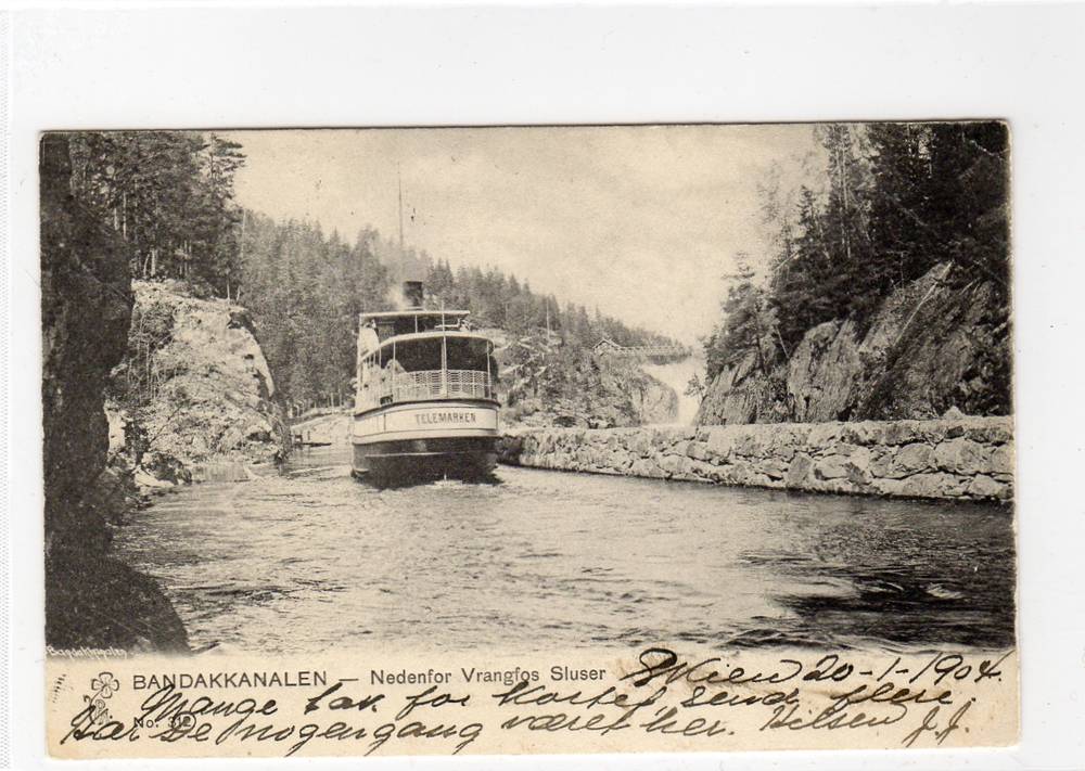Bandak-kanalen Telemarken Nedenfor Vrangfos sluser st Skien 1904 No 312
