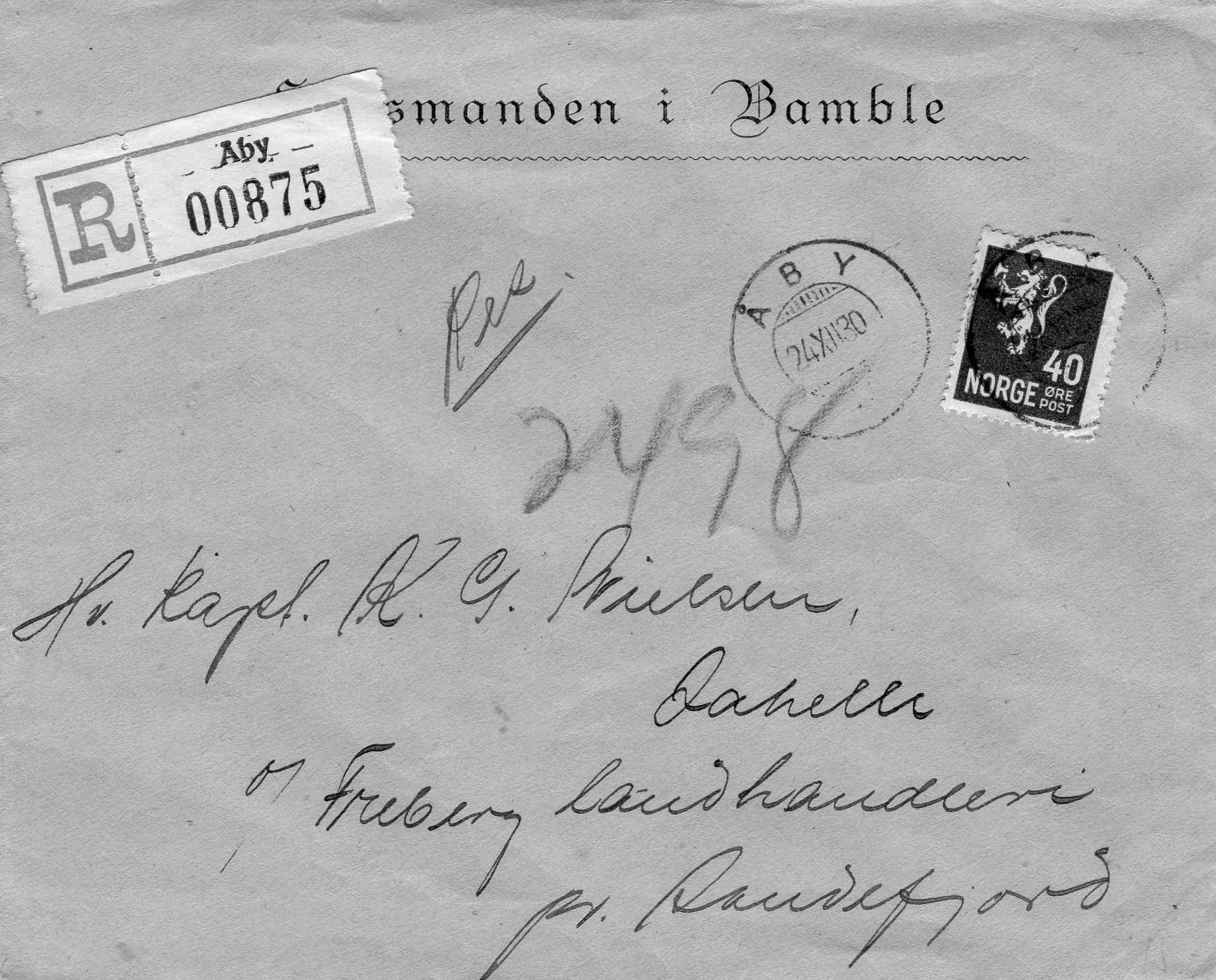 Lensmanden i Bamble st 24/XII/1930 Åby