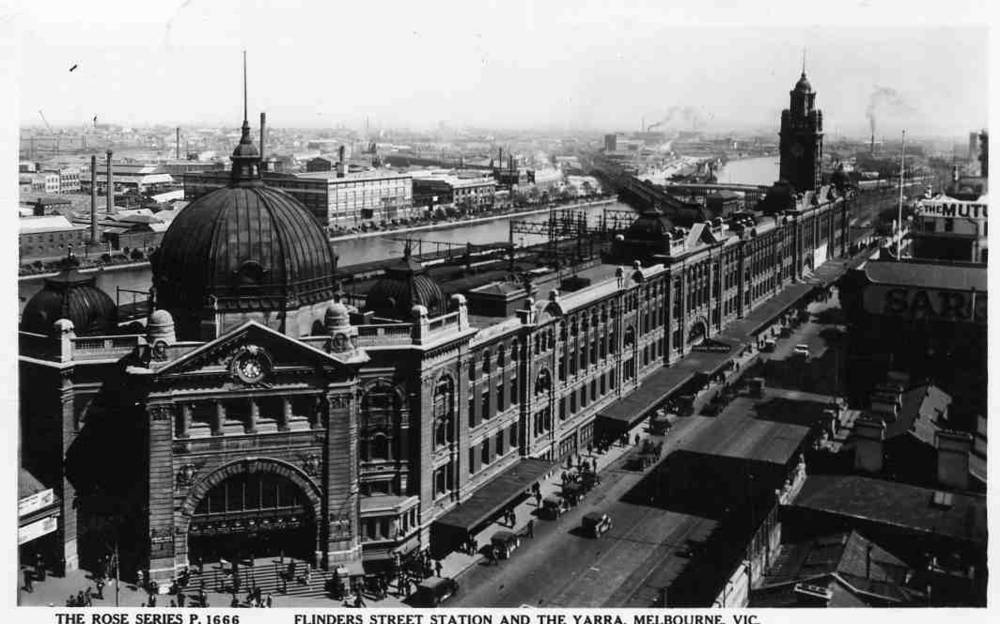 The rose series P 1666 Flinders street station and the Yarra melbourne st brunswick 1952