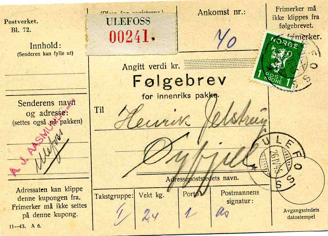 st Ulefoss/Øyfjell 1945