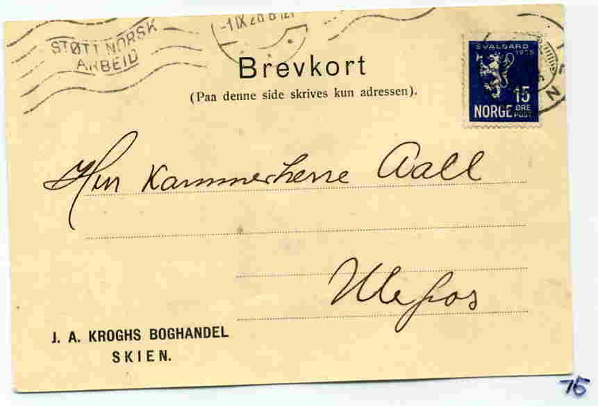 Brevkort st Skien 1/9 1926