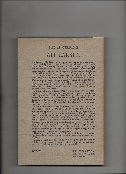 Alf Larsen - En dikters livsløp, Henri Werring, Dreyer 1977 Smussbind - liten rift B O  