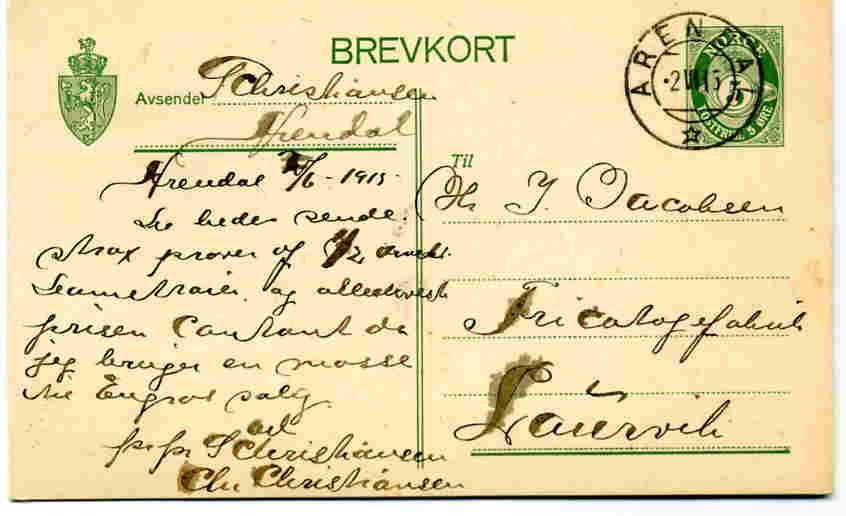 Arendal 1915 Brevkort