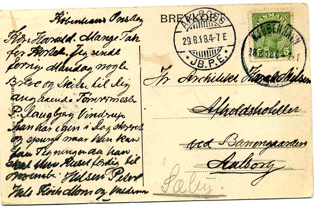 Kbh Fredriksholms kanal  nr 672 Marchmann st Aalborg/Kbh 1918