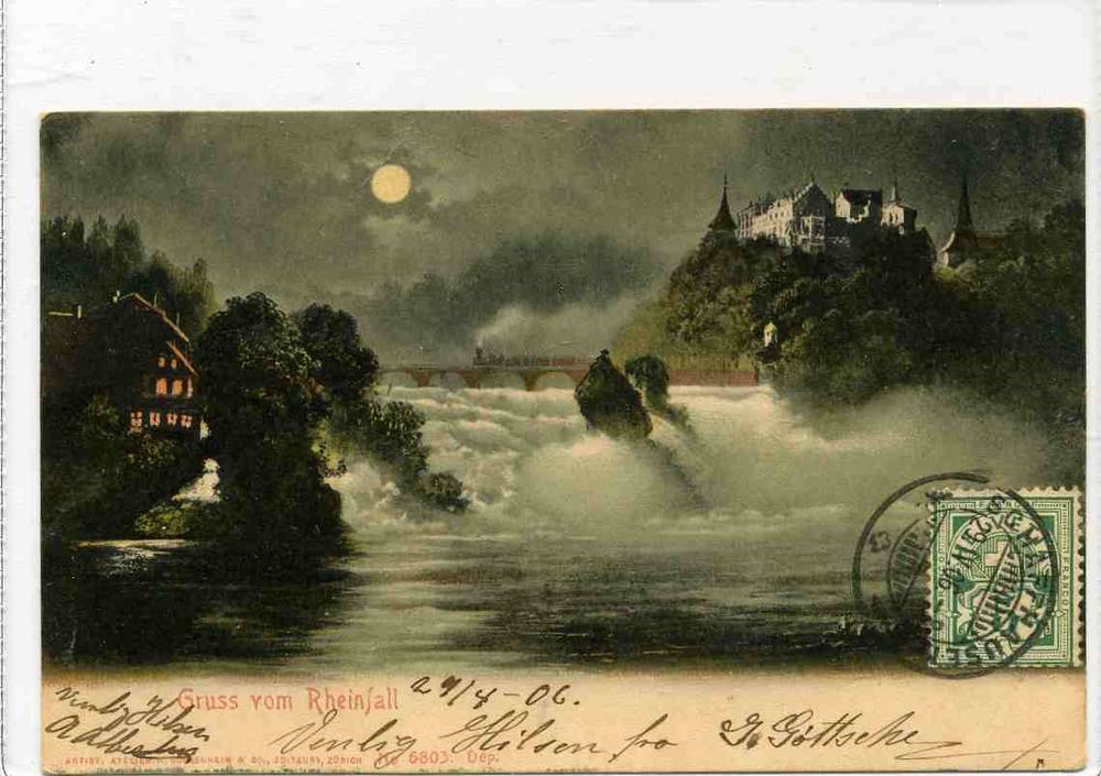Gruss vom Rheinfall Guggenheim 6803 st Schafferhausen/Luzern 1906