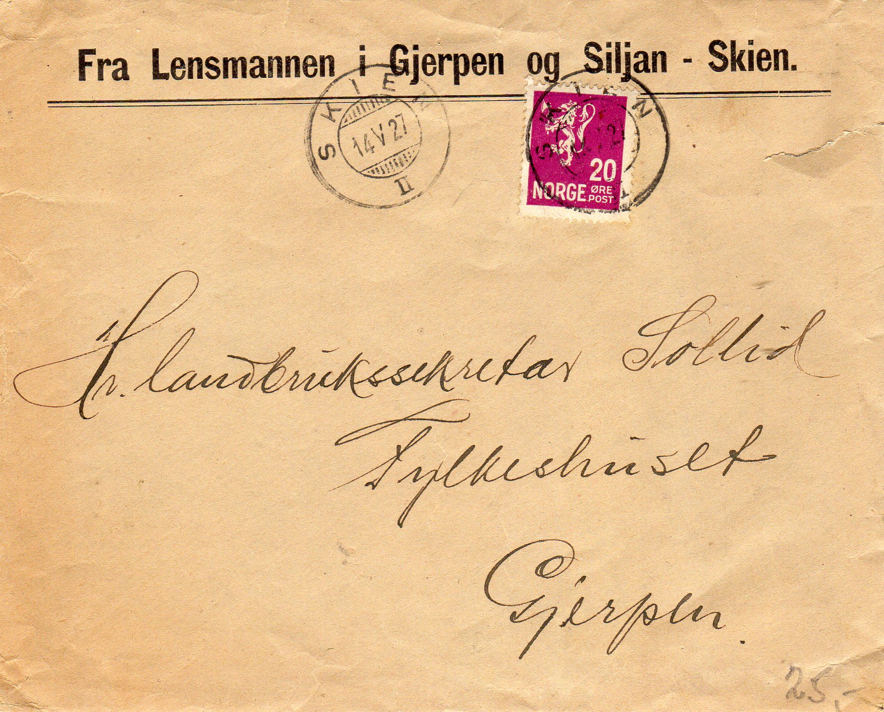 Fra lensmannen i Gjerpen og Siljan-Skien st Skien 1927