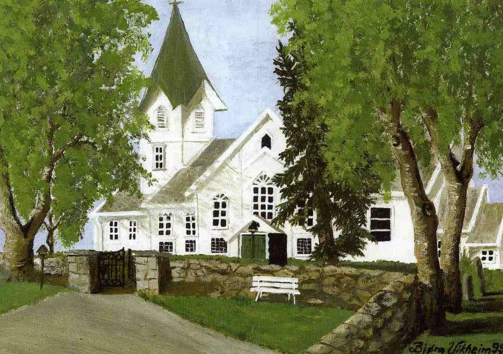 Askim kirke malt av Bjørg Vikheim st Askim 2000