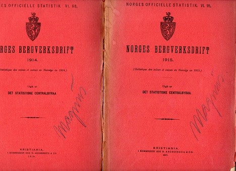 Norges bergverksdrift 1914/1915 Statistisk centralbyrå  VI 60&95
