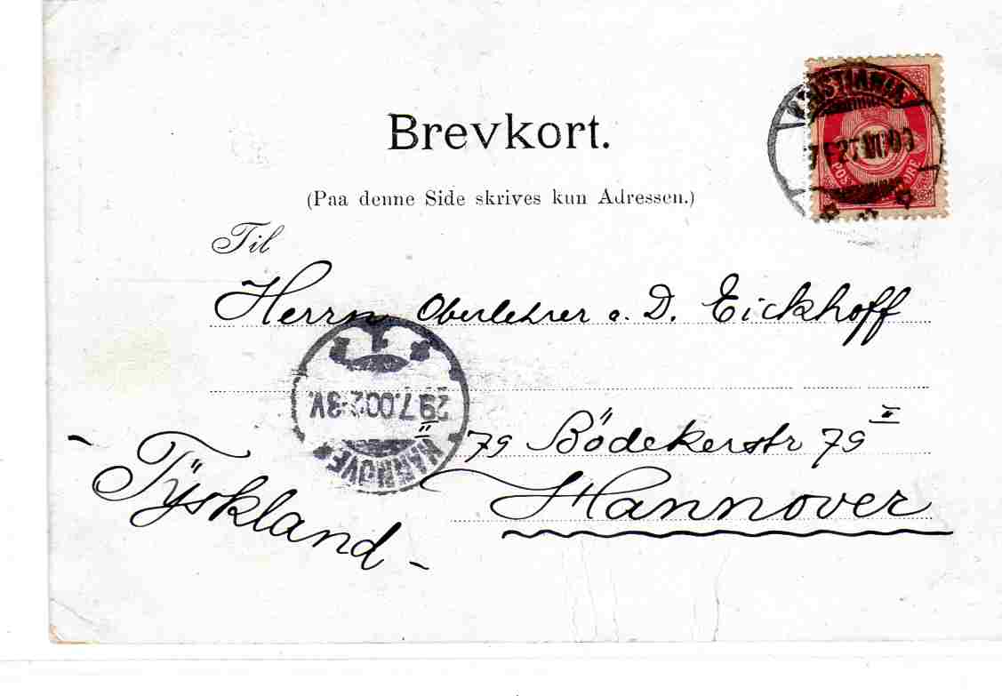 Hilsen fra Norge  st kristiania/Hannover 1900