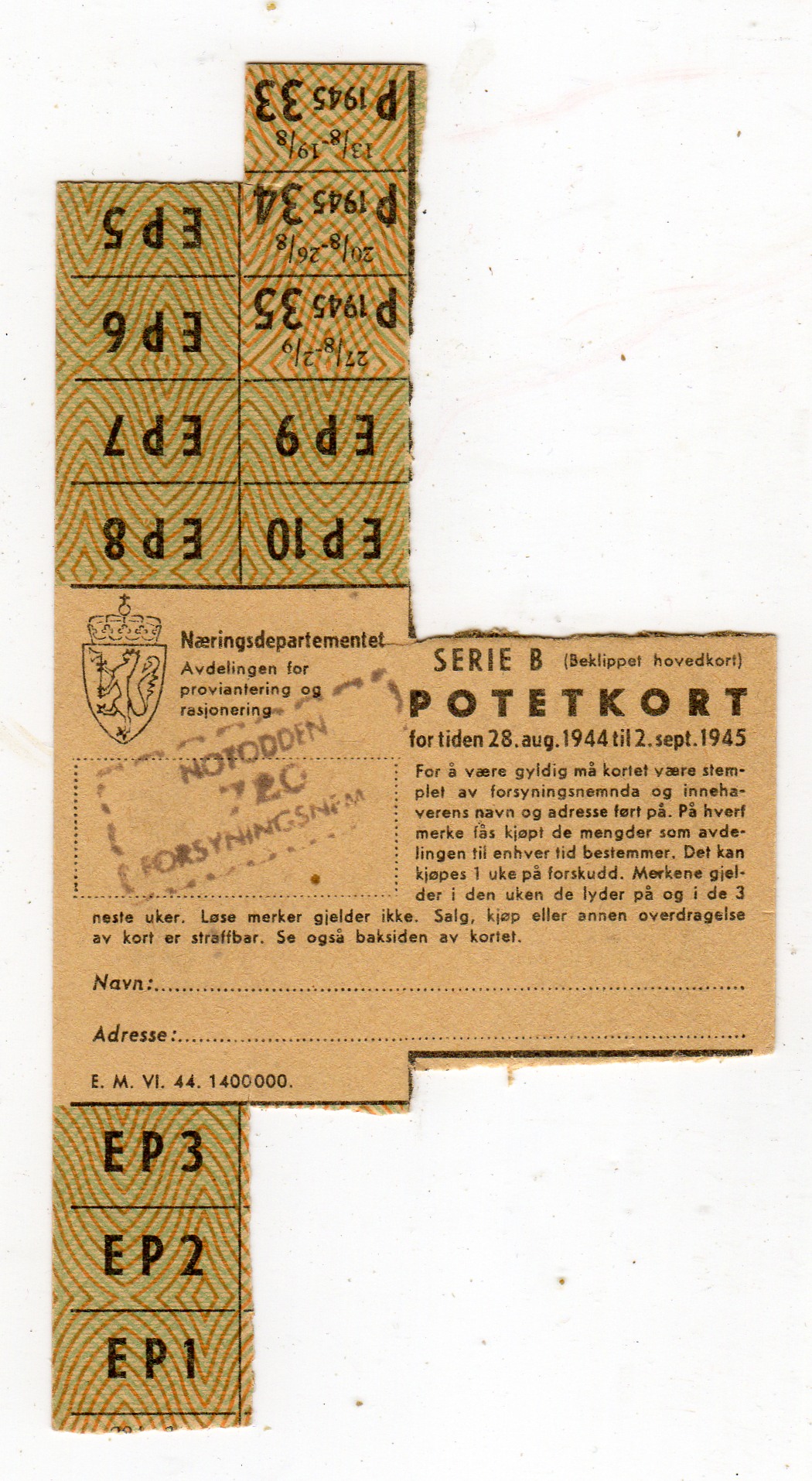 Potetkort Notodden 1945