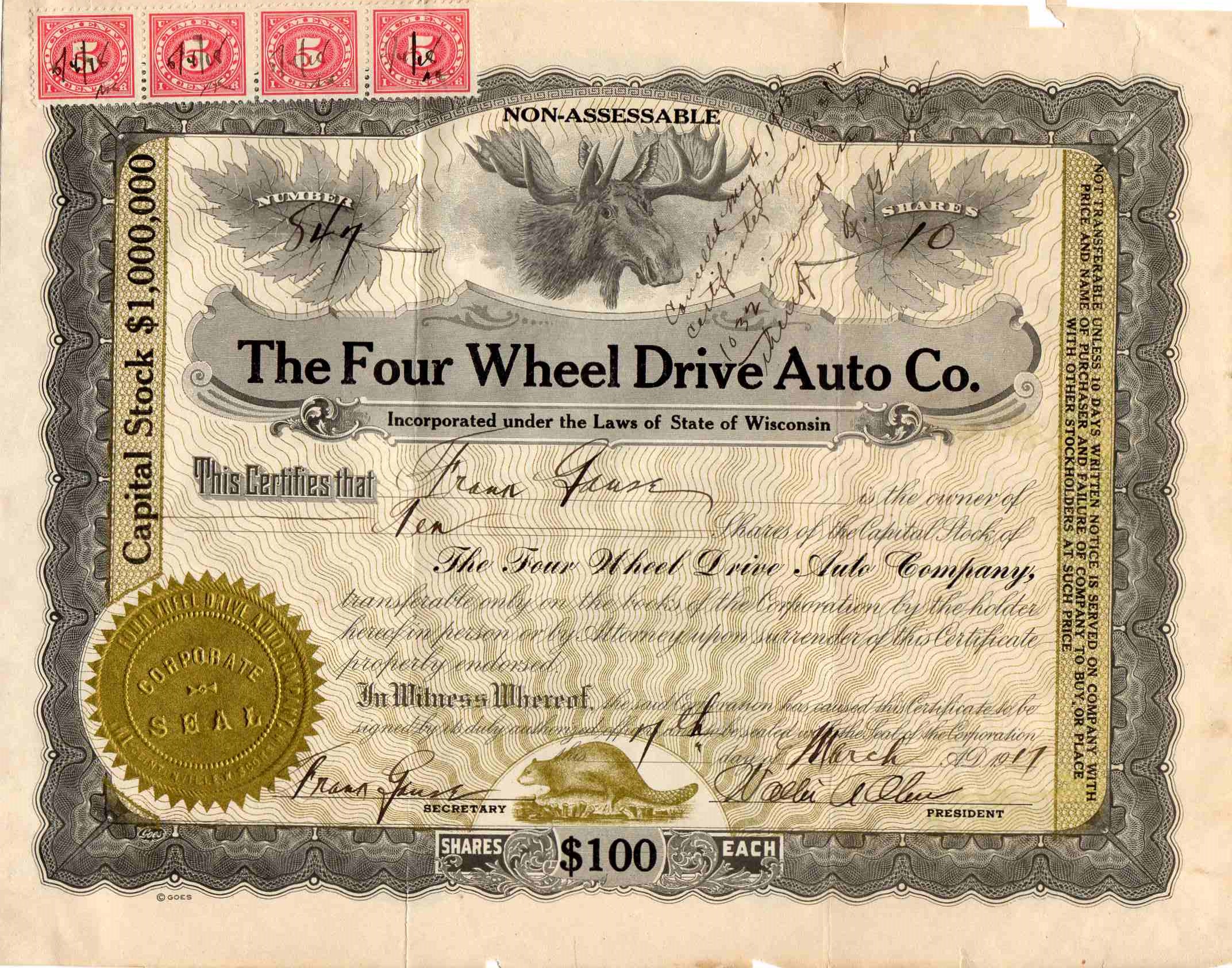 The four wheel drive auto Co USA nr 847 1911 kr 10