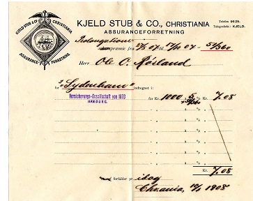 Præmie Kjell Stub Assurance  1908