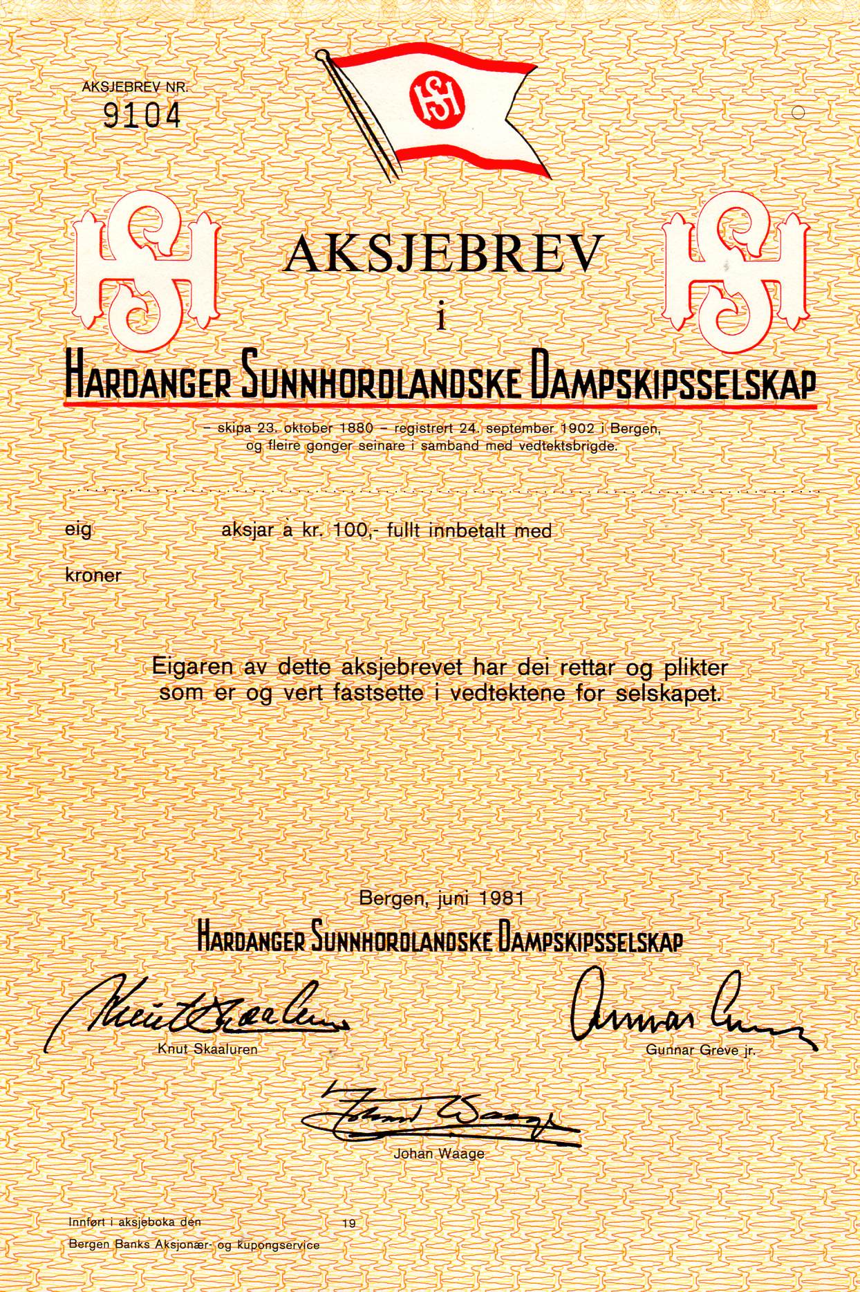 Hardanger Sunnhordalandske Bergen 1981 kr 100 nr 9075/9074/9104 pris pr stk