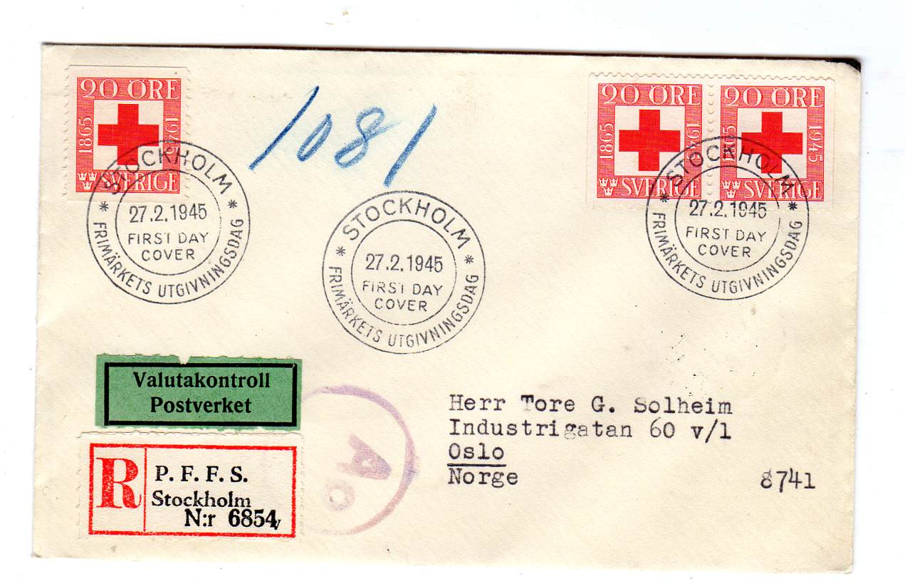 FDC 27/2/1945 Røde kors div stempler