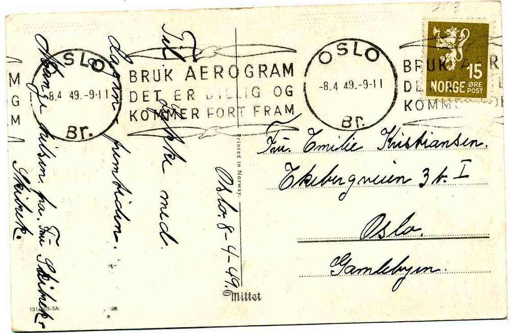 st Oslo/Aeorogram 1949 Mi;131-003-3A