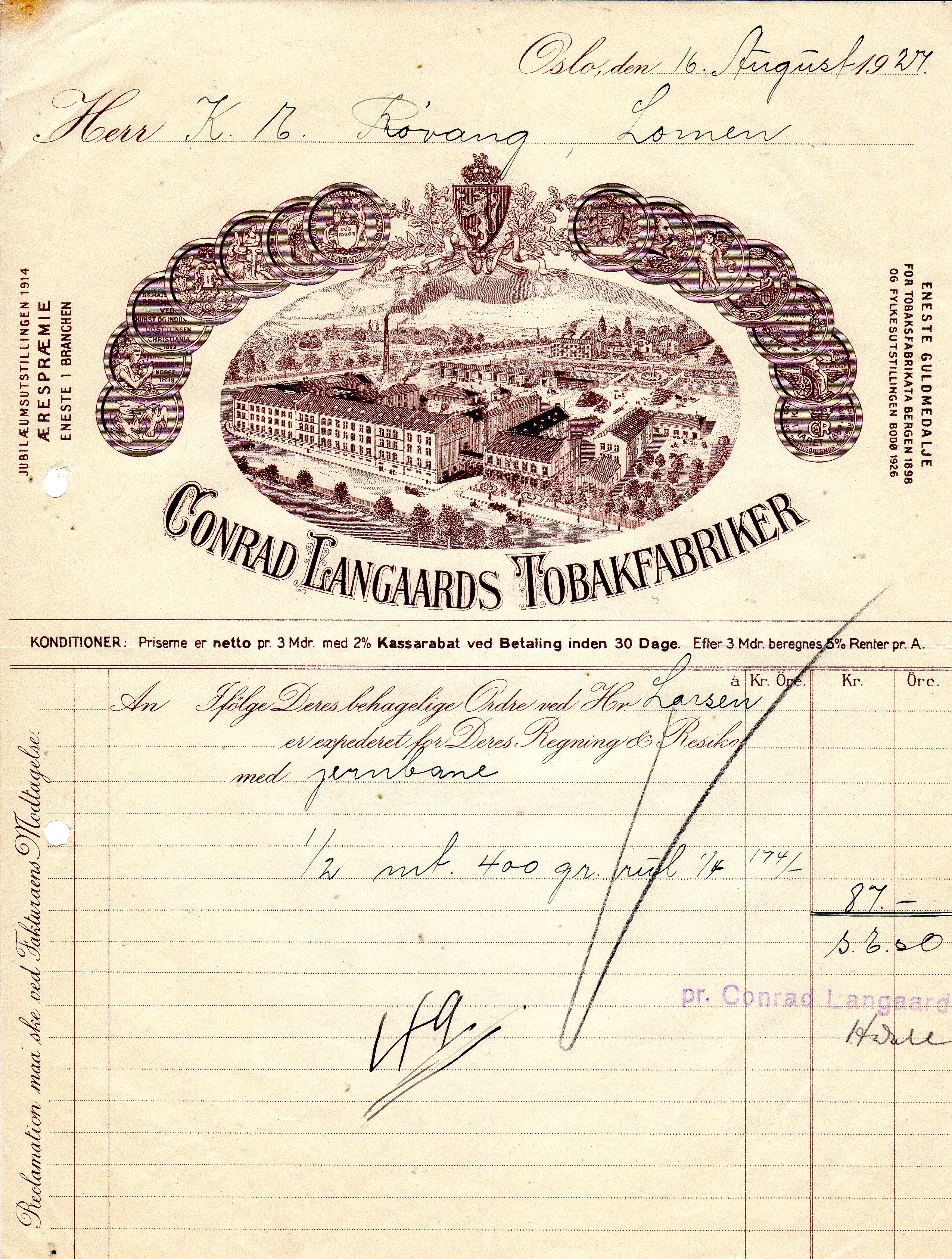Conrad Langgaards Tobakfabriker 1927