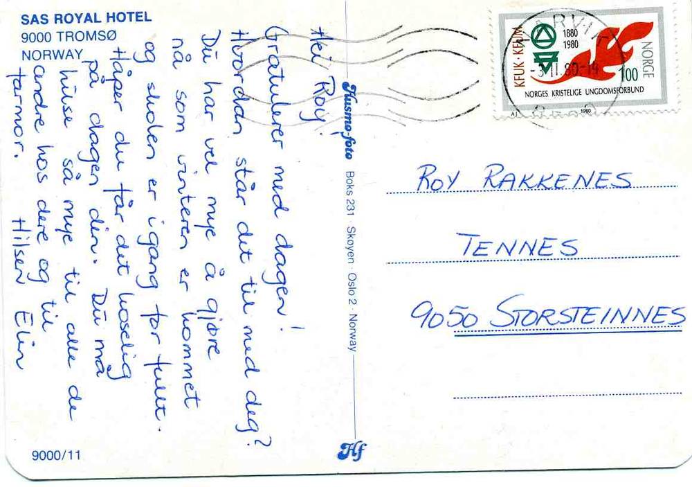 SAS Royal hotel Tromsø Husmo 9000/11 st Narvik 1980