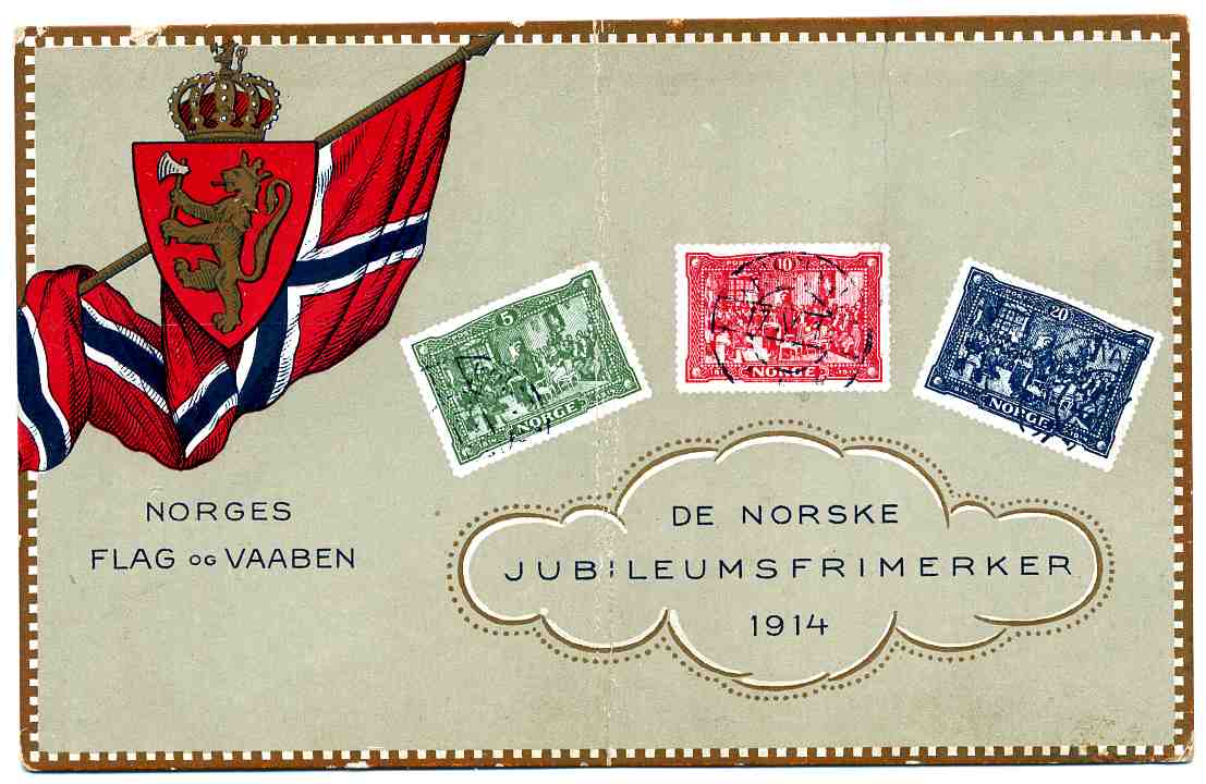 De Norske jubileumsfrimerker 1914 Norges flag og vaaben Schørn