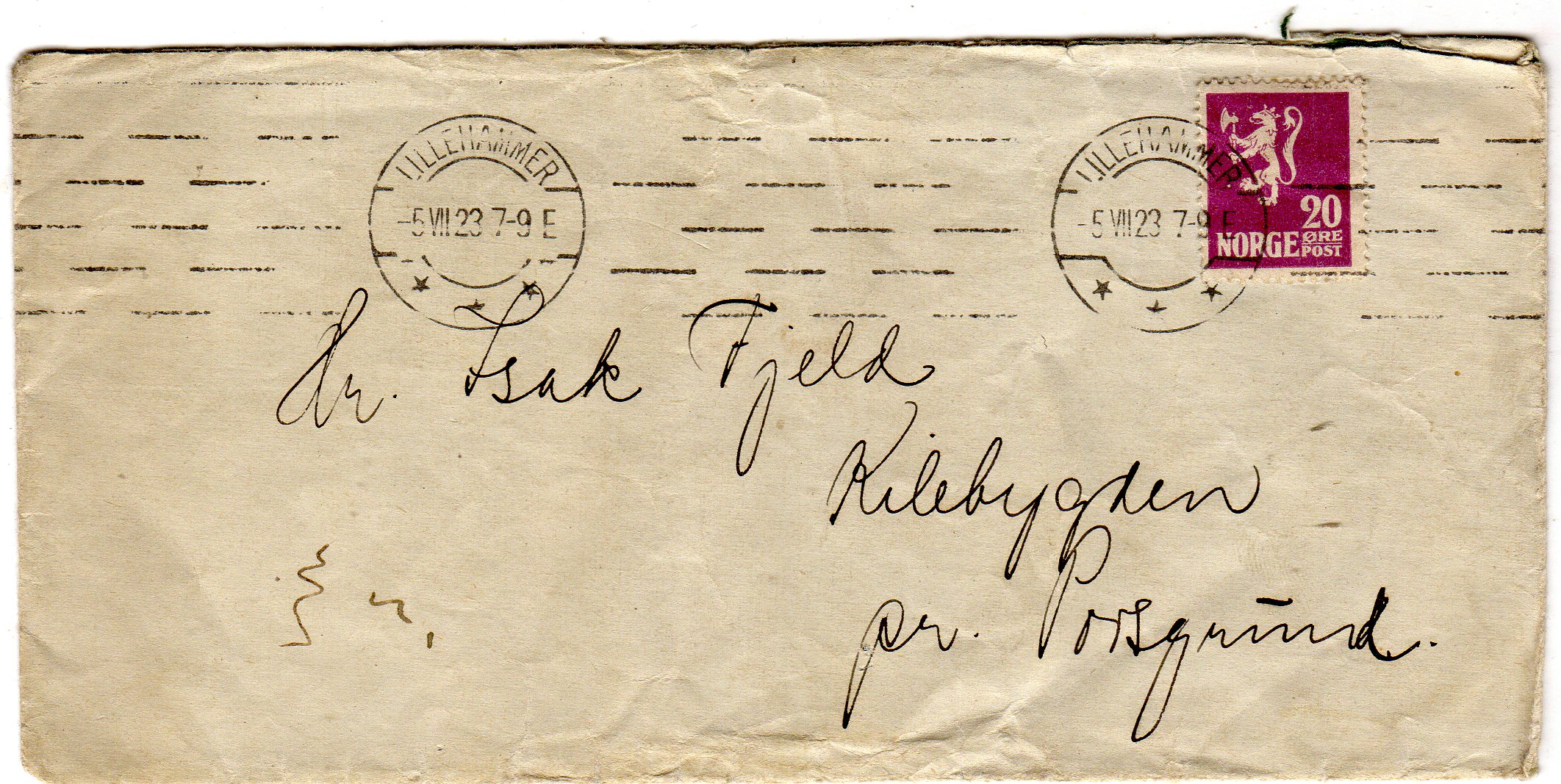 st Lillehammer -5VII 23 7-9E M stempel