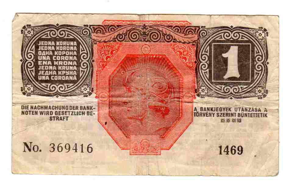 En krone Østeriske-Ungarske bank 1916 No 369416 1469 kv1