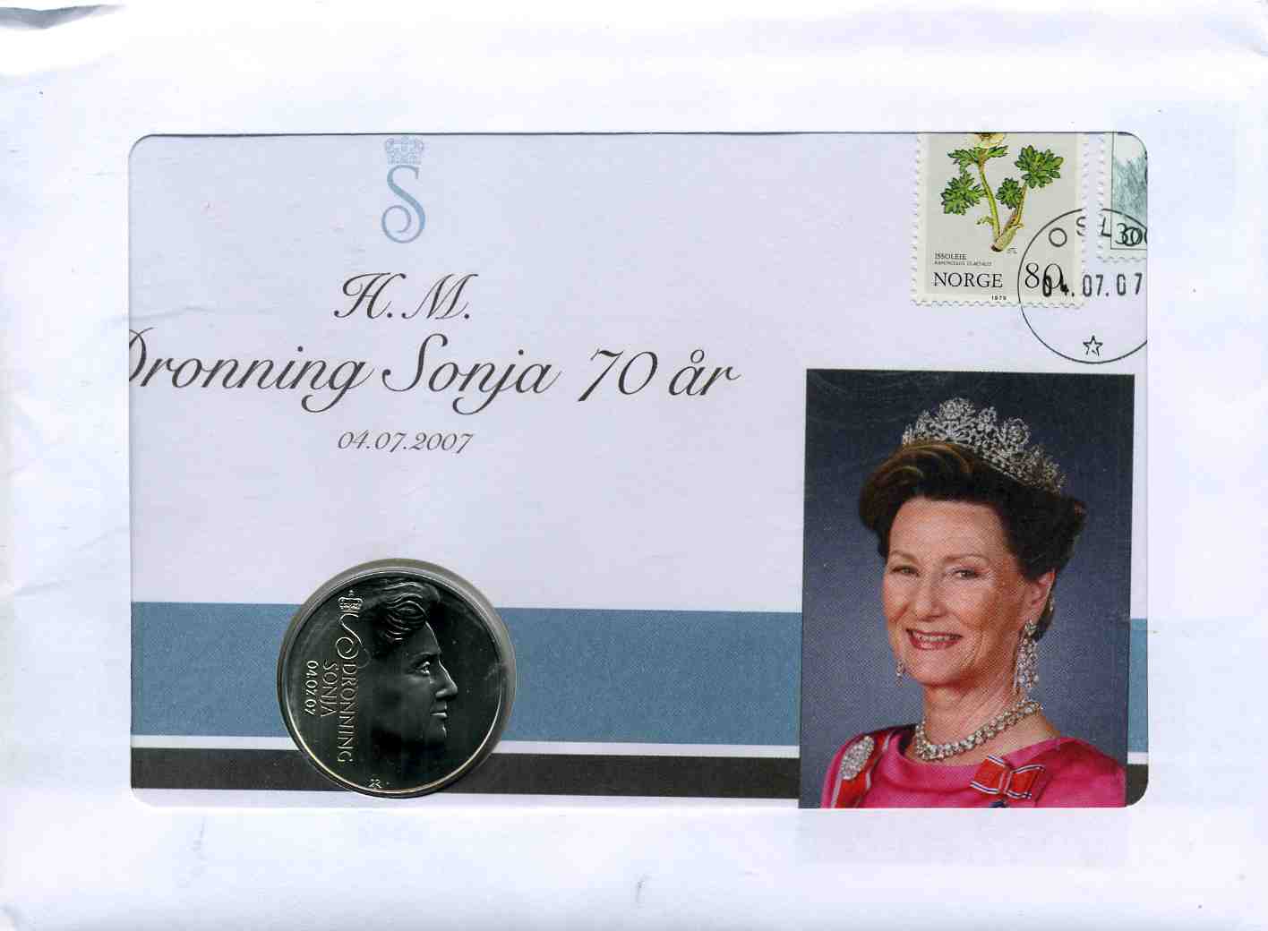 Myntbrev dronning Sonja 70 år 2007