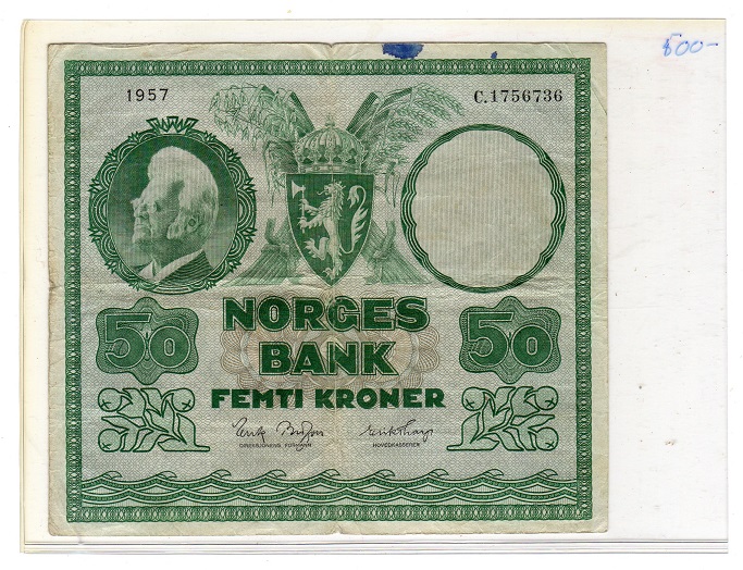 50 kr 1957 kv1/1- C-type liten blekkflekk