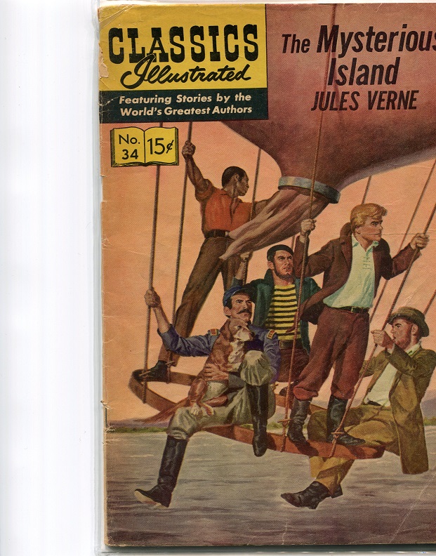 Classics Illustrated no 34 The mysterious Island Jules Verne 1964 kv good Halvt avrevet bakside