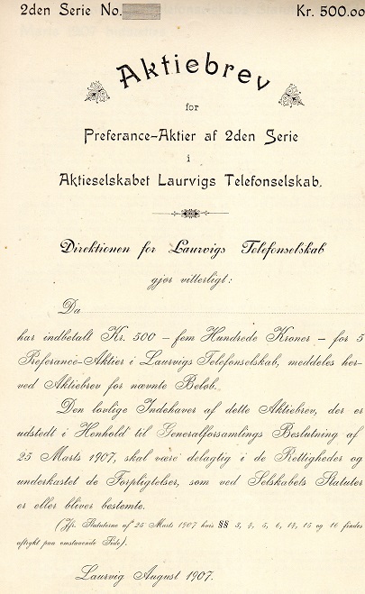 Laurvig telefonselskab 2 serie 1907 Blanke brev