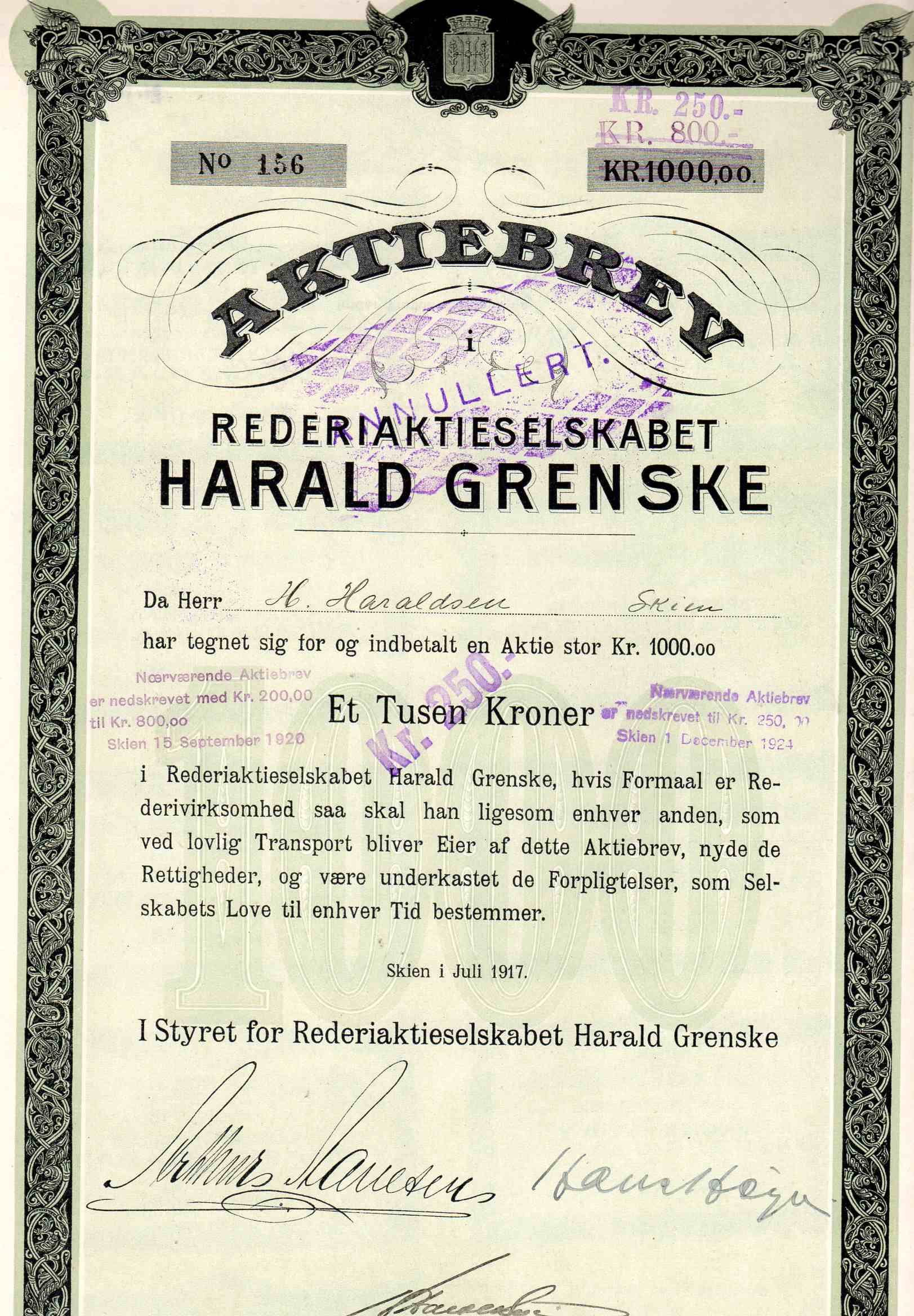 Harald Grenske Shipping Skien 1917