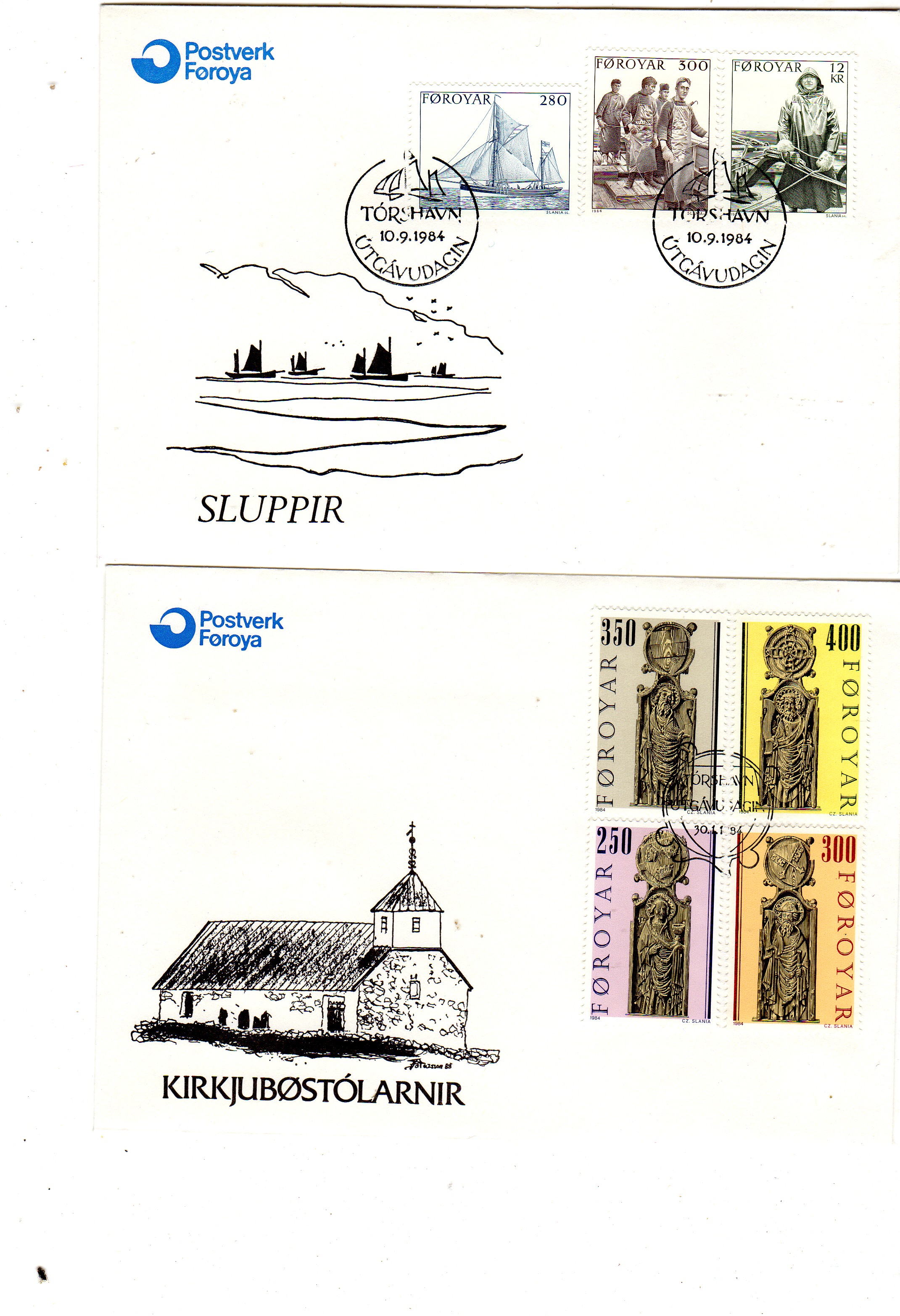 FDC Sluppir 10/9/1984& Kirkjubøstolarnir 30/11/94