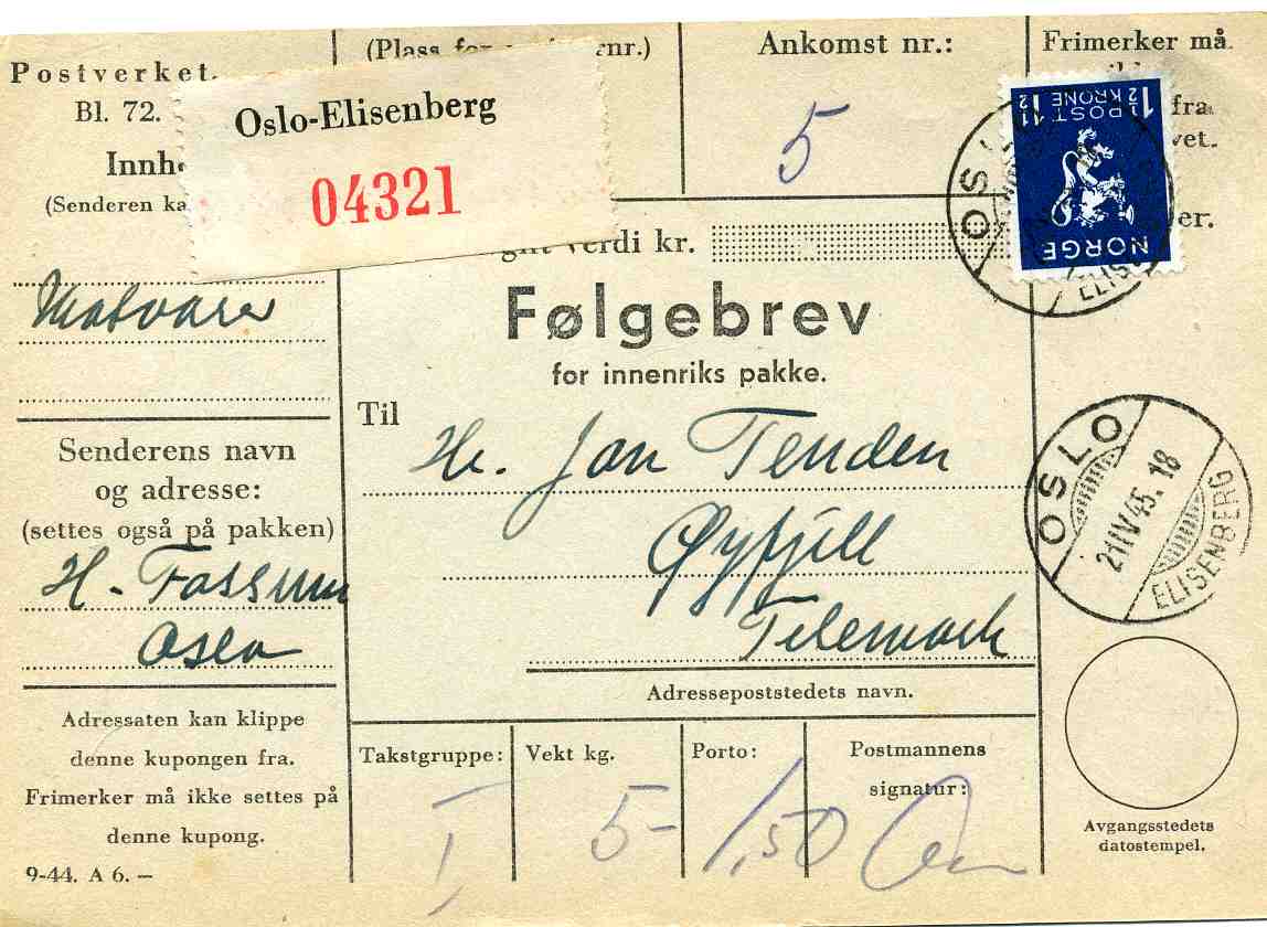 st Oslo-Elisenberg/Øyfjell 1945