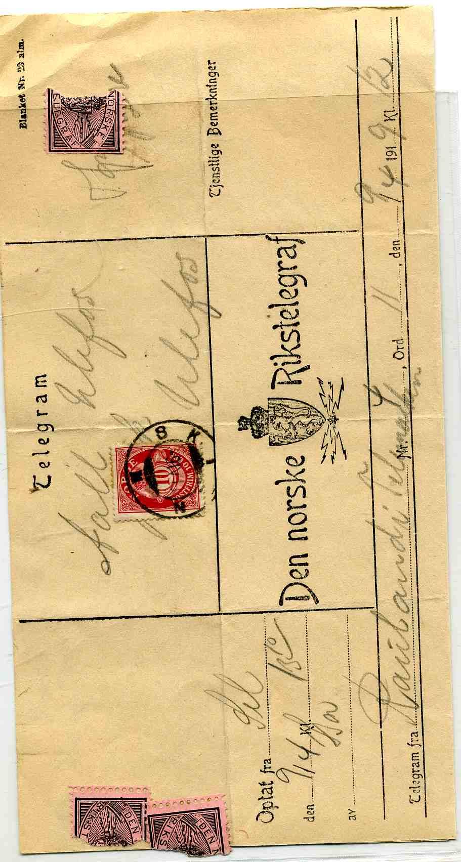 Telegram st Skien  1919