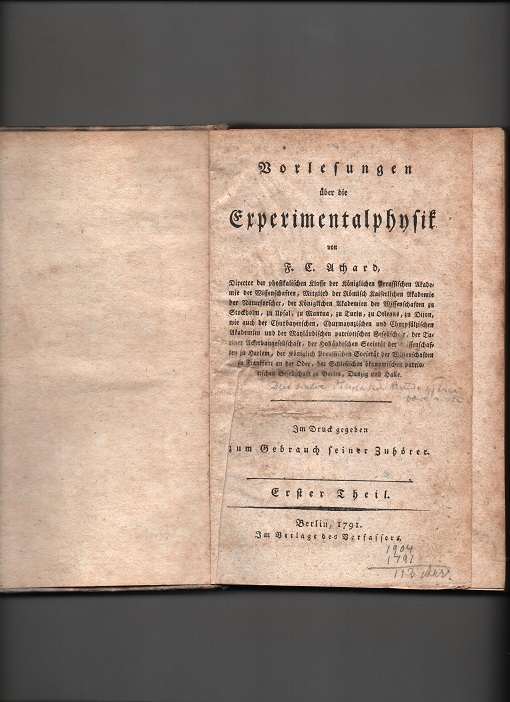 Vorlesungen über die Experimentalphysik - Erster Theil, F. C. Achard, Berlin 1791 B N12