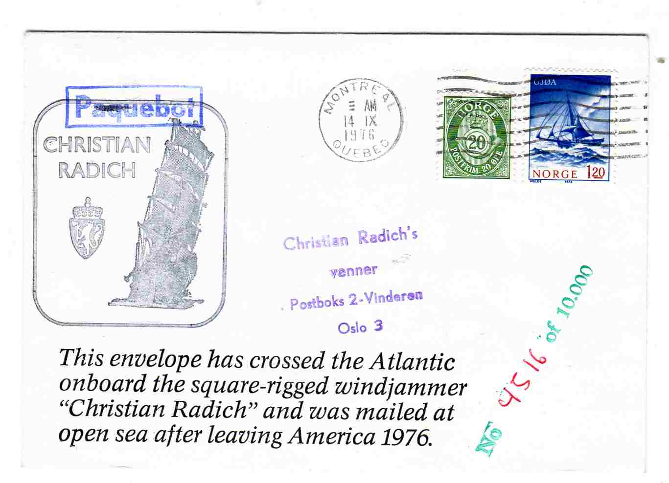 Christian Radich st Montreal 1976 Quebec no 4516