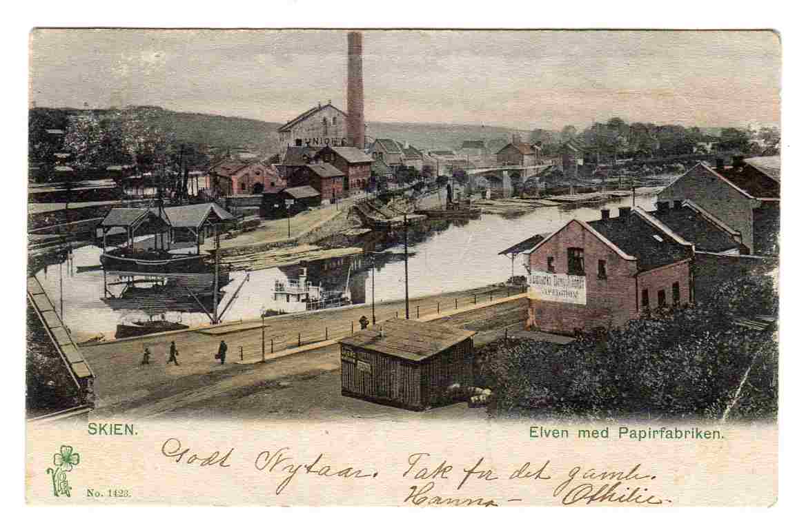 Elven med Papirfabriken Alstrup nr 1423 svak brett st Skien 1907