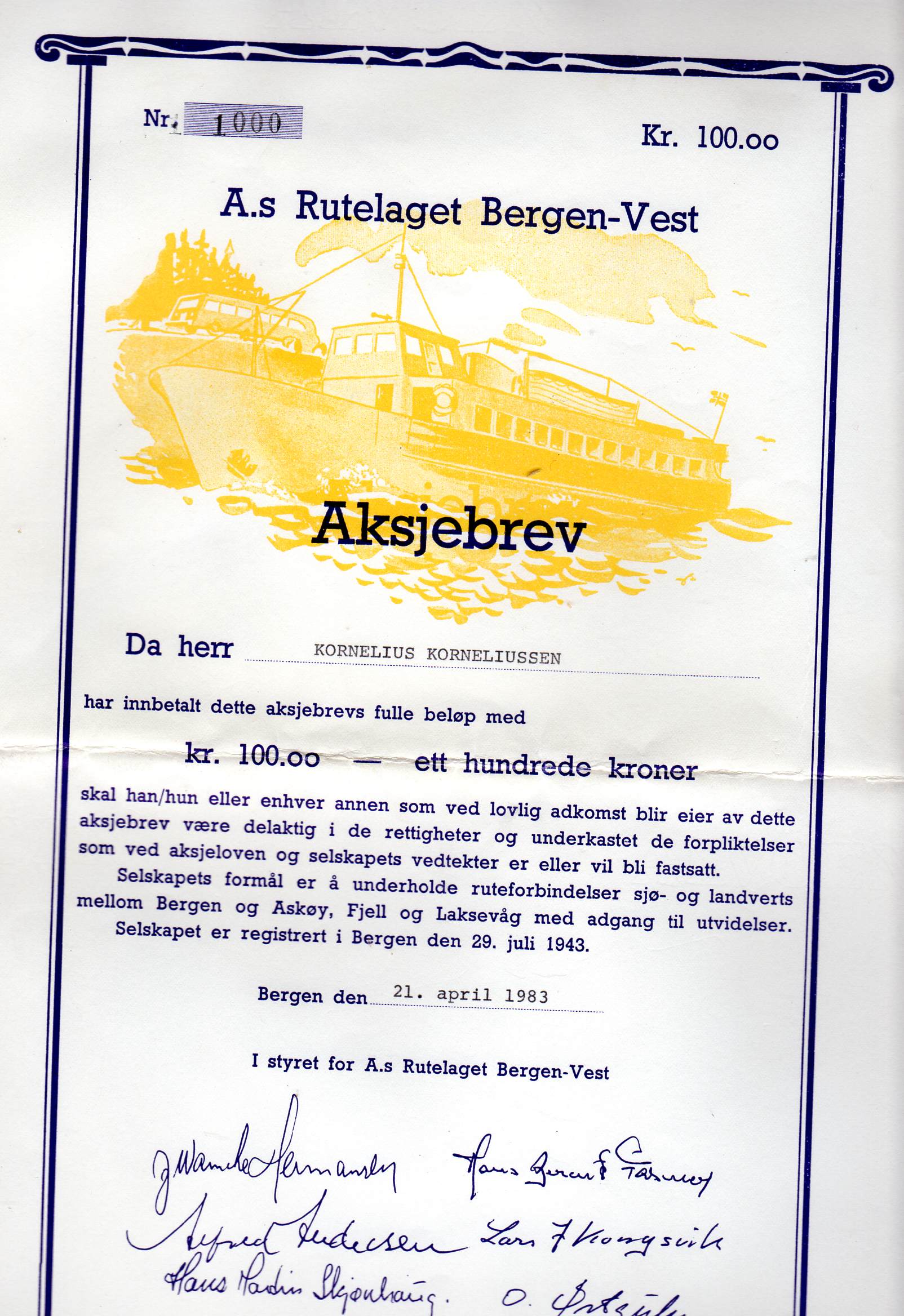 Rutelaget bergen vest Bergen 1983 kr 100 nr 1149/1148/1000 pris pr stk
